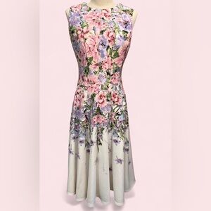 Danny and Nicole Floral Purple Pink Scuba Fit & Flare Dress size 6